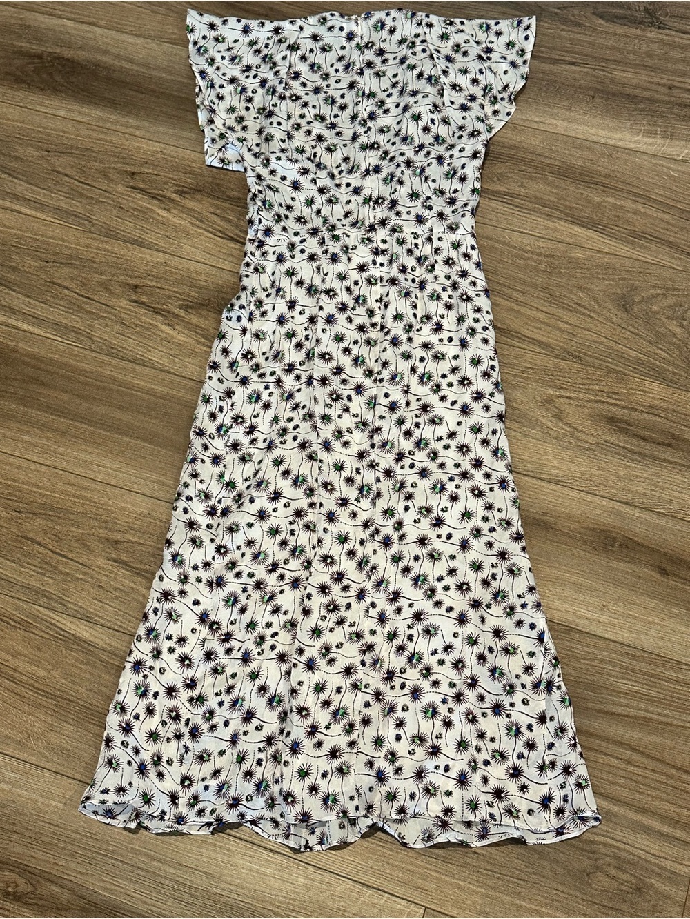 Isabel Marant White Purple Silk Ruched V-Neck Midi Dress Size 34 - Picture 11 of 15